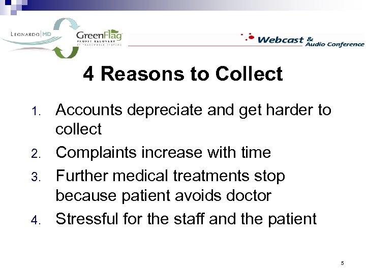 4 Reasons to Collect 1. 2. 3. 4. Accounts depreciate and get harder to