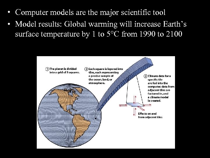  • Computer models are the major scientific tool • Model results: Global warming