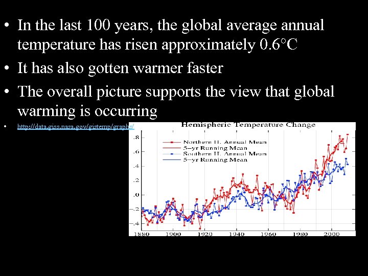  • In the last 100 years, the global average annual temperature has risen