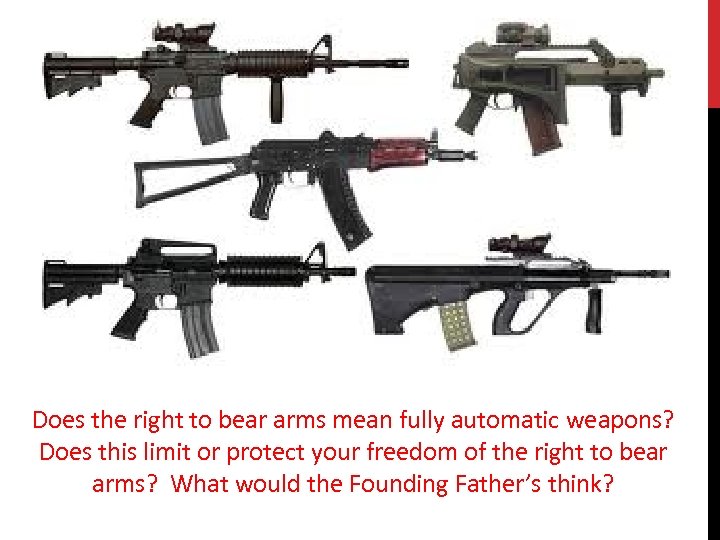 Does the right to bear arms mean fully automatic weapons? Does this limit or