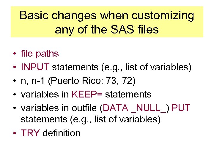 Basic changes when customizing any of the SAS files • • • file paths