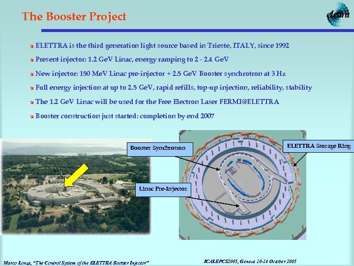 The Booster Project î ELETTRA is the third generation light source based in Trieste,