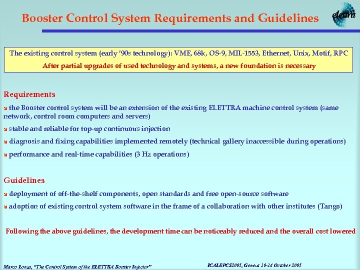 Booster Control System Requirements and Guidelines The existing control system (early ’ 90 s