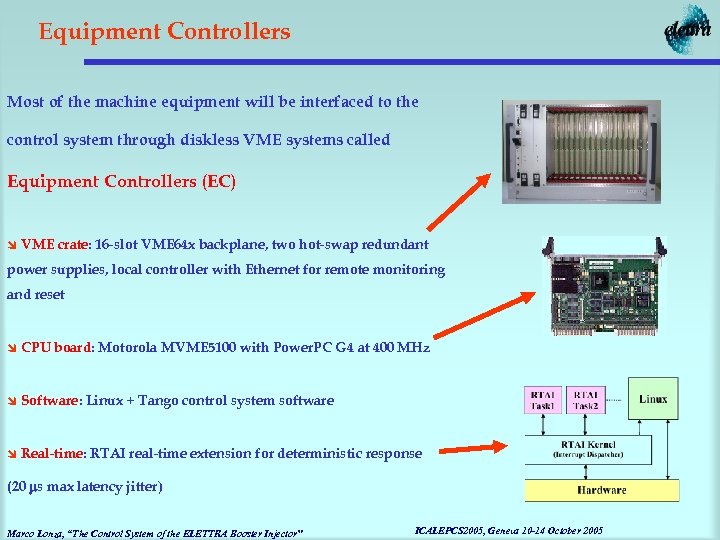 Equipment Controllers Most of the machine equipment will be interfaced to the control system