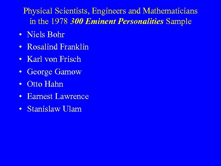 Physical Scientists, Engineers and Mathematicians in the 1978 300 Eminent Personalities Sample • •