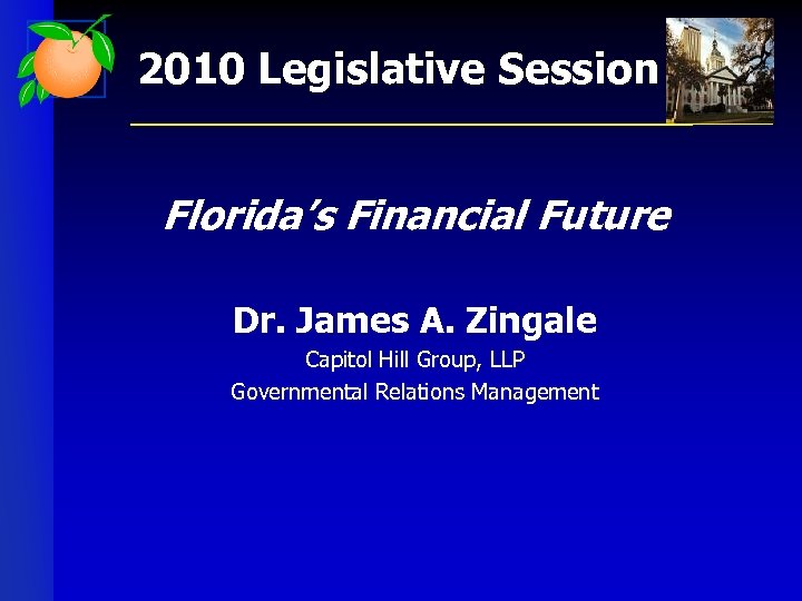 2010 Legislative Session Florida’s Financial Future Dr. James A. Zingale Capitol Hill Group, LLP