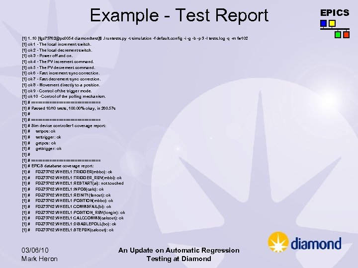Example - Test Report [1] 1. . 10 [fgz 73762@pc 0054 diamondtest]$. /runtests. py