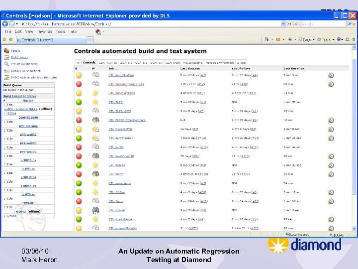 EPICS 03/06/10 Mark Heron An Update on Automatic Regression Testing at Diamond 