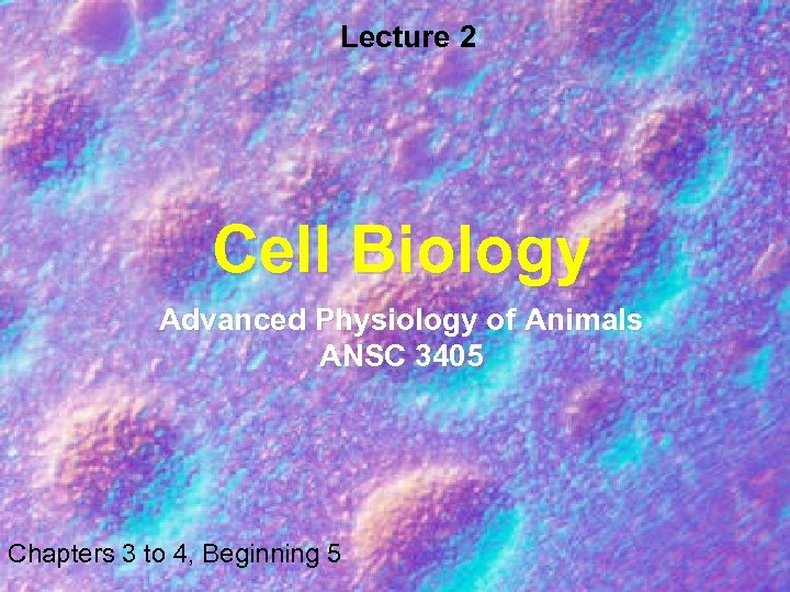 Lecture 2 Cell Biology Advanced Physiology of Animals ANSC 3405 Chapters 3 to 4,