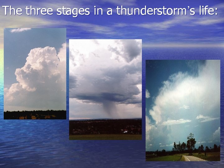 The three stages in a thunderstorm’s life: 