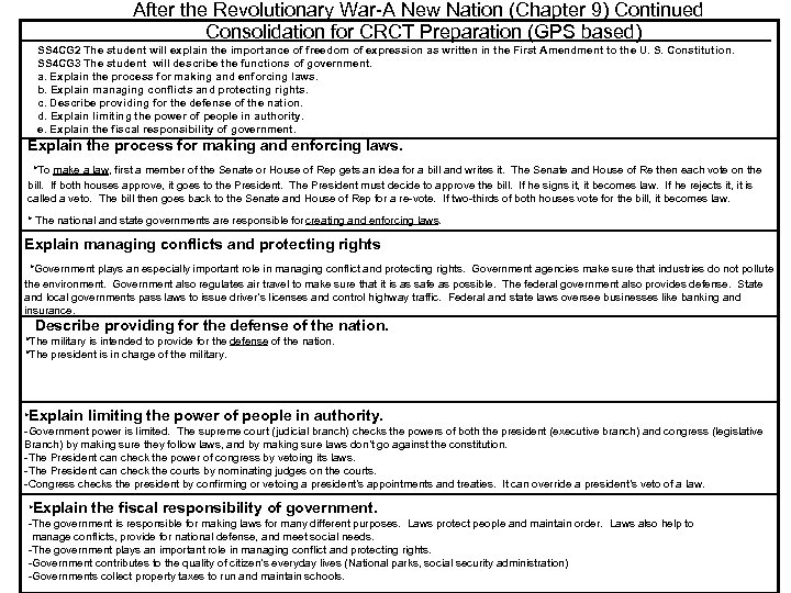 After the Revolutionary War-A New Nation (Chapter 9) Continued Consolidation for CRCT Preparation (GPS