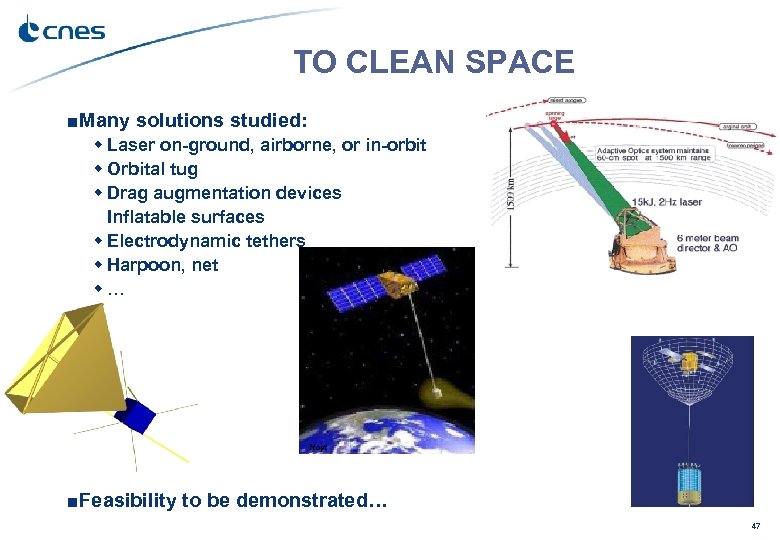 TO CLEAN SPACE ■ Many solutions studied: Laser on-ground, airborne, or in-orbit Orbital tug