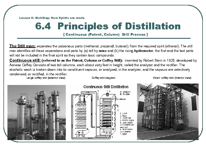 Lesson 6: Distilling: How Spirits are made 6. 4 Principles of Distillation [ Continuous