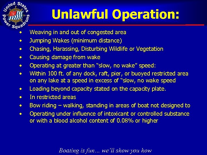 Unlawful Operation: • • • Weaving in and out of congested area Jumping Wakes