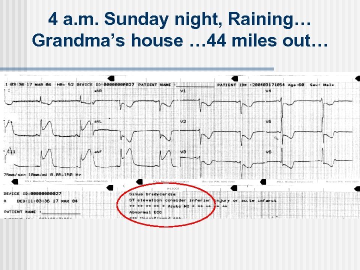 4 a. m. Sunday night, Raining… Grandma’s house … 44 miles out… 