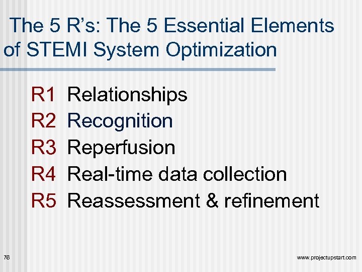 The 5 R’s: The 5 Essential Elements of STEMI System Optimization R 1 R