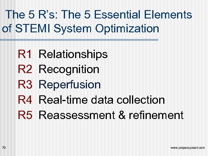 The 5 R’s: The 5 Essential Elements of STEMI System Optimization R 1 R