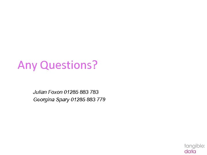 Any Questions? Julian Foxon 01285 883 783 Georgina Spary 01285 883 779 