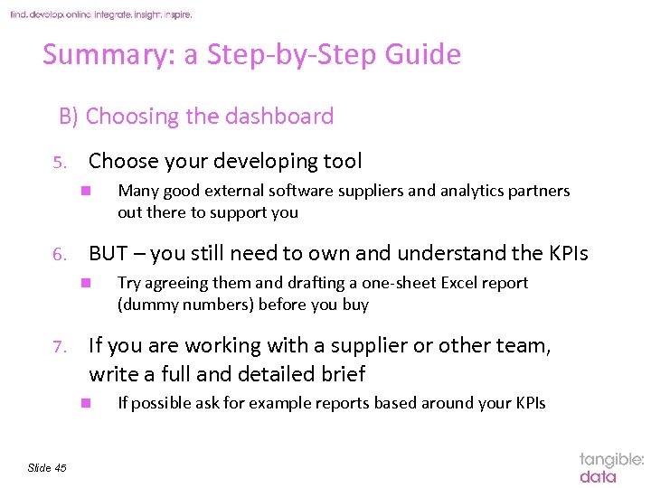 Summary: a Step-by-Step Guide B) Choosing the dashboard 5. Choose your developing tool n