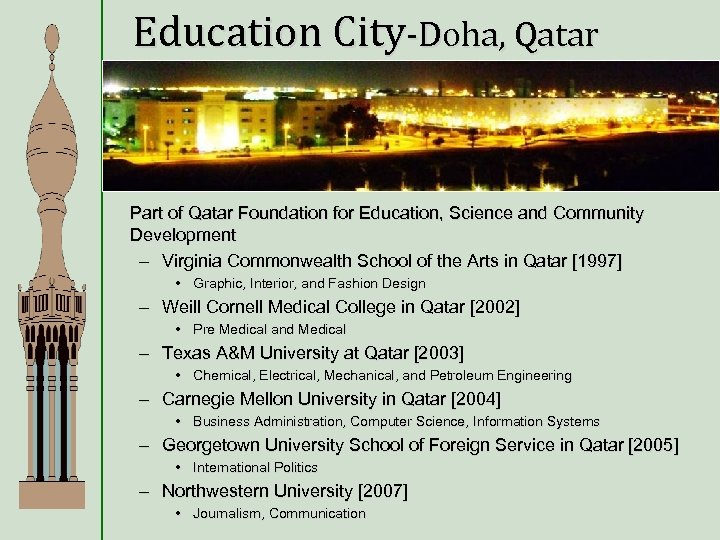 Education City-Doha, Qatar Part of Qatar Foundation for Education, Science and Community Development –