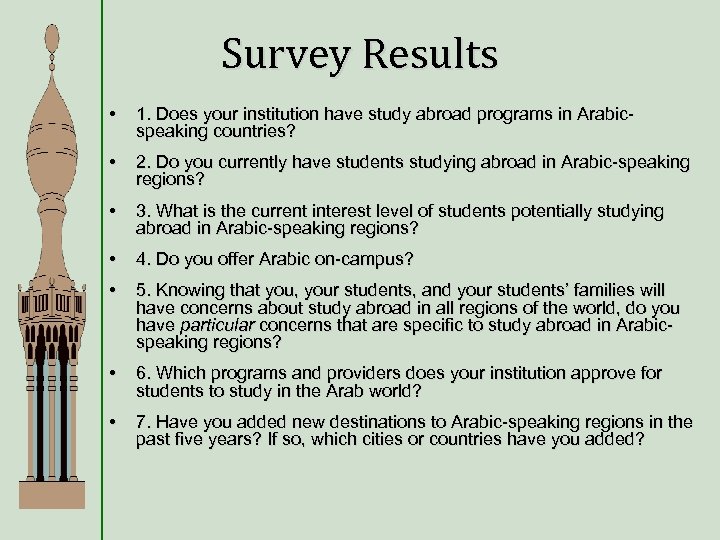 Survey Results • 1. Does your institution have study abroad programs in Arabicspeaking countries?