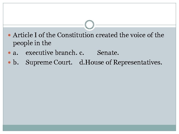  Article I of the Constitution created the voice of the people in the