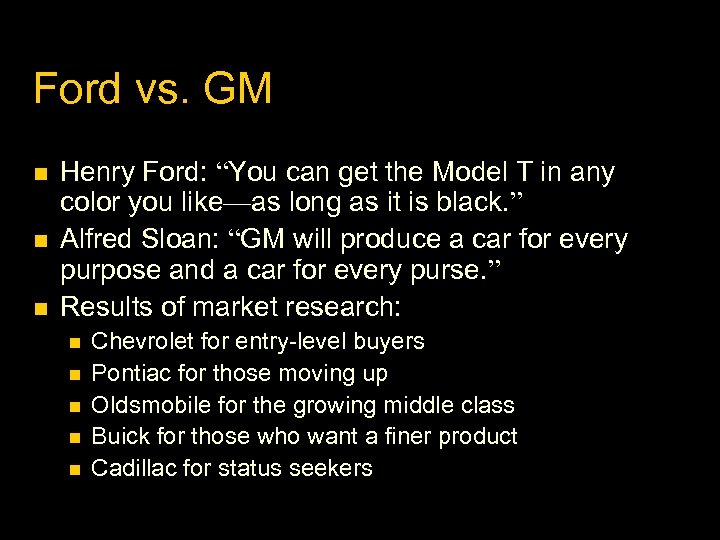 Ford vs. GM Henry Ford: “You can get the Model T in any color