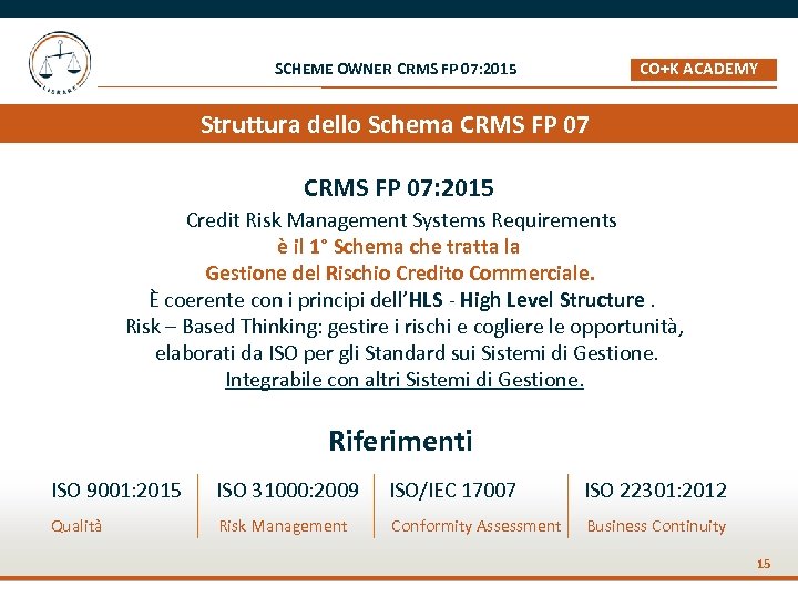 SCHEME OWNER CRMS FP 07: 2015 CO+K ACADEMY _ Struttura dello Schema CRMS FP