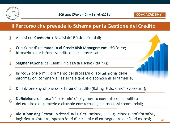SCHEME OWNER CRMS FP 07: 2015 CO+K ACADEMY _ Il Percorso che prevede lo