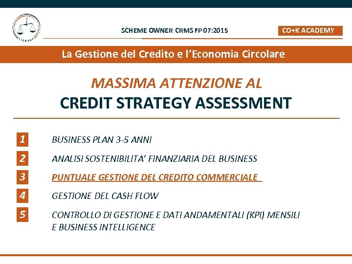 SCHEME OWNER CRMS FP 07: 2015 CO+K ACADEMY _ La Gestione del Credito e