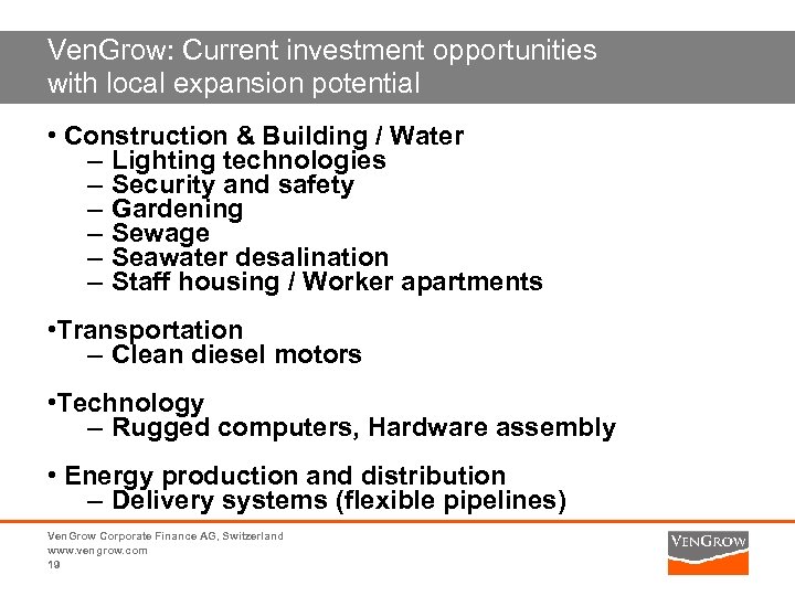 Ven. Grow: Current investment opportunities with local expansion potential • Construction & Building /