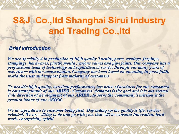 S&J Co. , ltd Shanghai Sirui Industry and Trading Co. , ltd Brief introduction