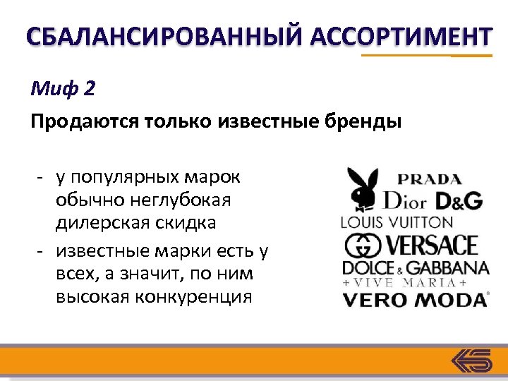 СБАЛАНСИРОВАННЫЙ АССОРТИМЕНТ Миф 2 Продаются только известные бренды - у популярных марок обычно неглубокая
