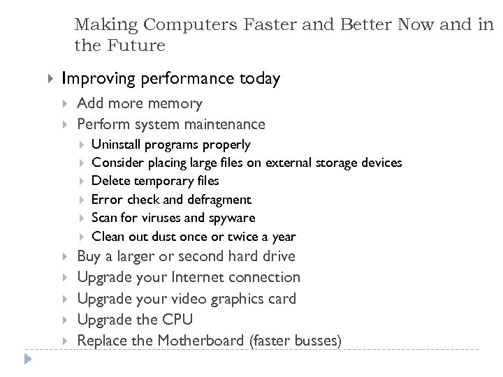 Making Computers Faster and Better Now and in the Future Improving performance today Add