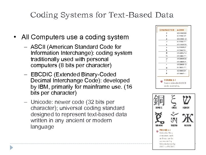 Coding Systems for Text-Based Data • All Computers use a coding system – ASCII