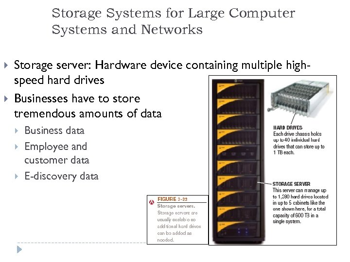 Storage Systems for Large Computer Systems and Networks Storage server: Hardware device containing multiple