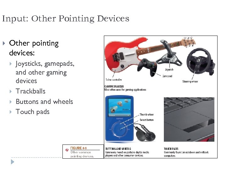 Input: Other Pointing Devices Other pointing devices: Joysticks, gamepads, and other gaming devices Trackballs