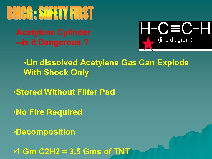 Acetylene Cylinder --is it Dangerous ? • Un dissolved Acetylene Gas Can Explode With