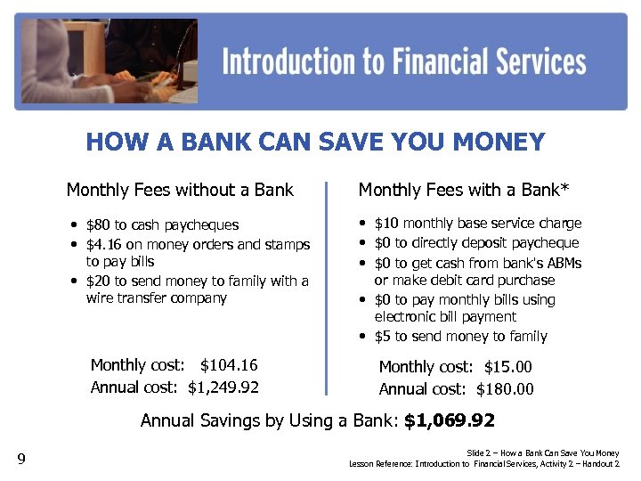 HOW A BANK CAN SAVE YOU MONEY Monthly Fees without a Bank Monthly Fees