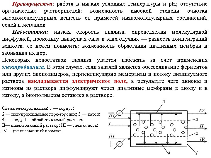 Преимущества: работа в мягких условиях температуры и р. Н; отсутствие органических растворителей; возможность высокой