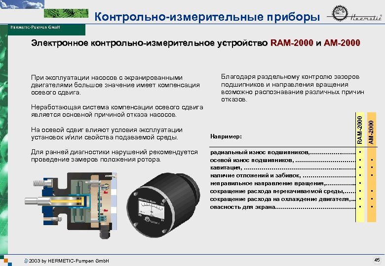 Контрольно-измерительные приборы Электронное контрольно-измерительное устройство RAM-2000 и AM-2000 Неработающая система компенсации осевого сдвига является