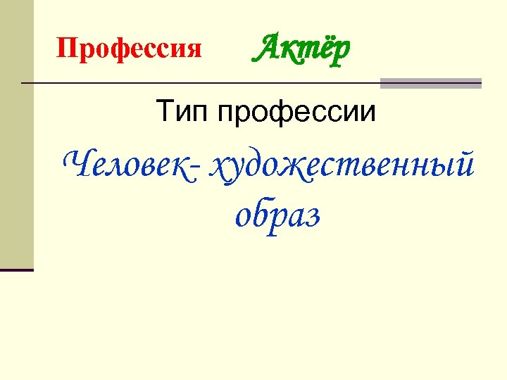 Профессия Актёр Тип профессии Человек- художественный образ 