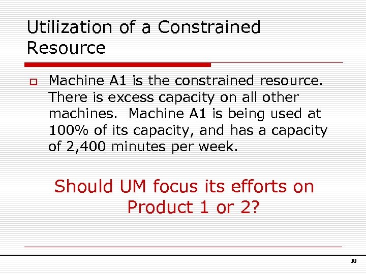 Utilization of a Constrained Resource o Machine A 1 is the constrained resource. There