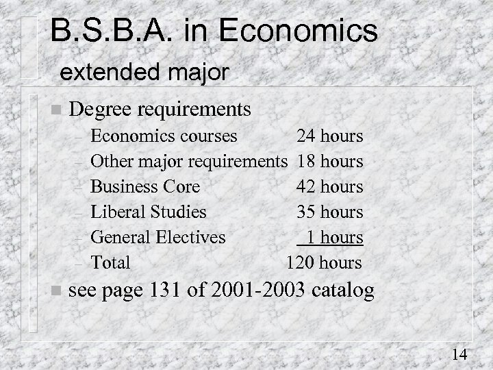 B. S. B. A. in Economics extended major n Degree requirements – – –