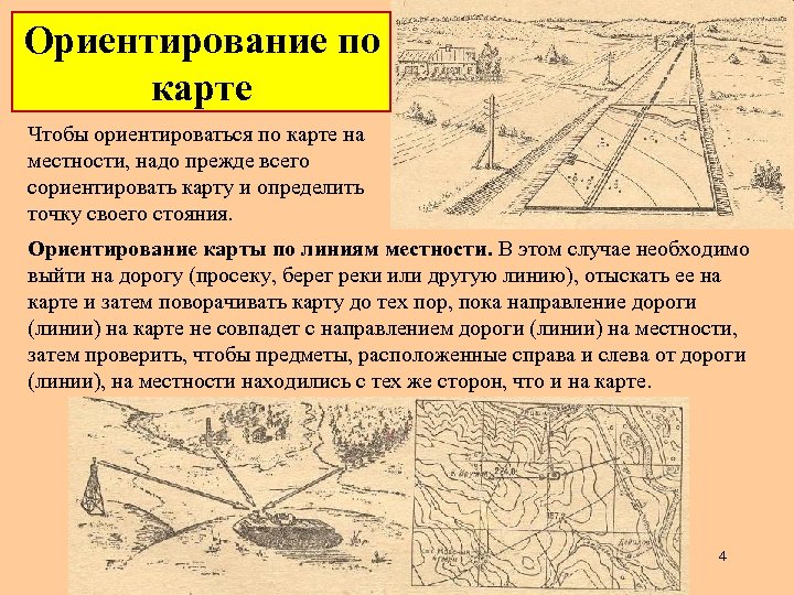 Ориентирование по карте Чтобы ориентироваться по карте на местности, надо прежде всего сориентировать карту