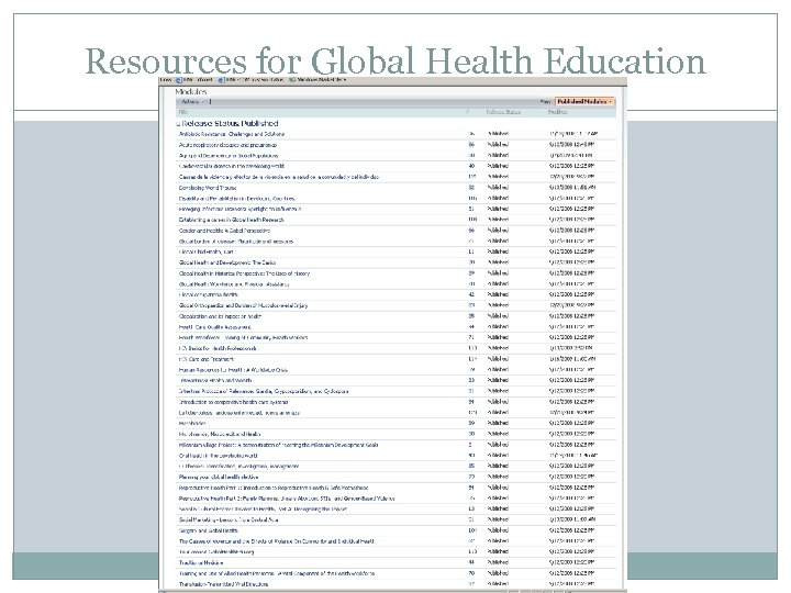 Resources for Global Health Education 