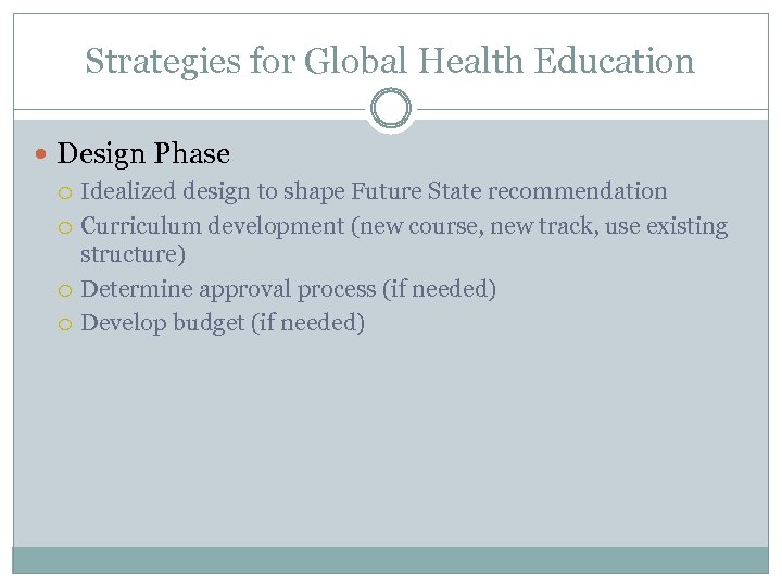 Strategies for Global Health Education Design Phase Idealized design to shape Future State recommendation