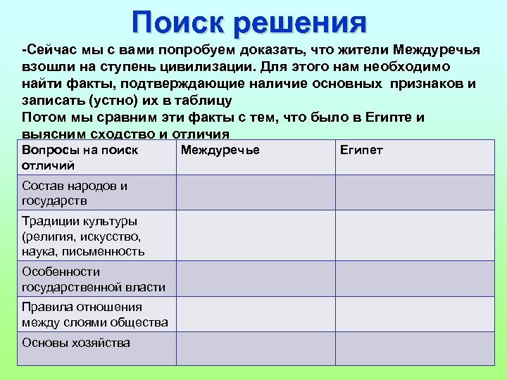 Поиск решения -Сейчас мы с вами попробуем доказать, что жители Междуречья взошли на ступень
