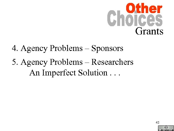 Grants 4. Agency Problems – Sponsors 5. Agency Problems – Researchers An Imperfect Solution.