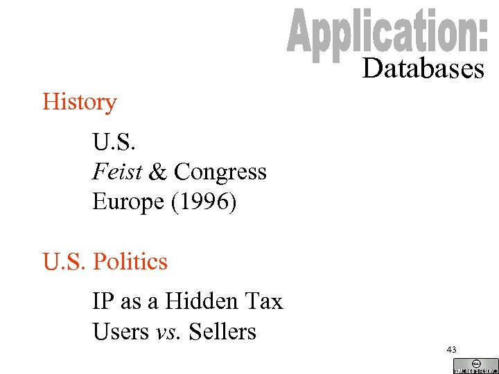 Databases History U. S. Feist & Congress Europe (1996) U. S. Politics IP as